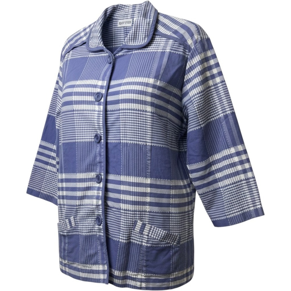 Apparenza Women's Plus 1X Blue White Plaid Stretch Button Shirt Pockets